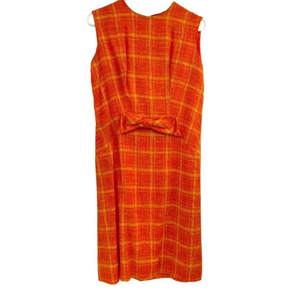 Vintage Stacy Ames Tweed Windowpane Sheath Dress Burnt Orange size 14 - Picture 6 of 16